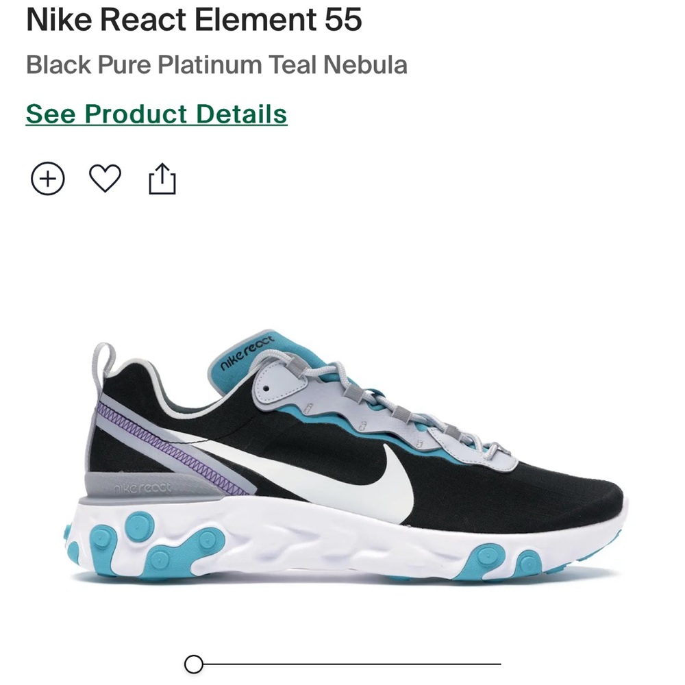 Nike React Element 55 Black Pure Platinum Teal Nebula